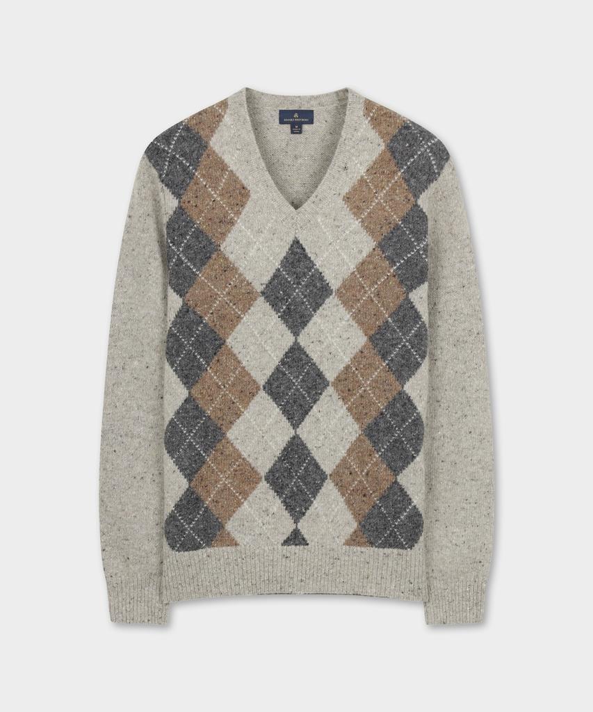 BROOKS BROTHERS Wool Argyle Pattern V-Neck Sweater (Beige) (Bbwnmff401)