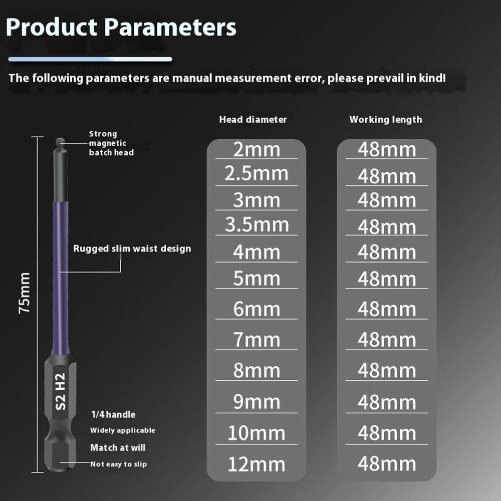 13Pcs/Set 1/4 Inch Shank S2 Alloy Steel Hexagonal Ball End Screwdriver Bits with Mini Ratchet Wrench