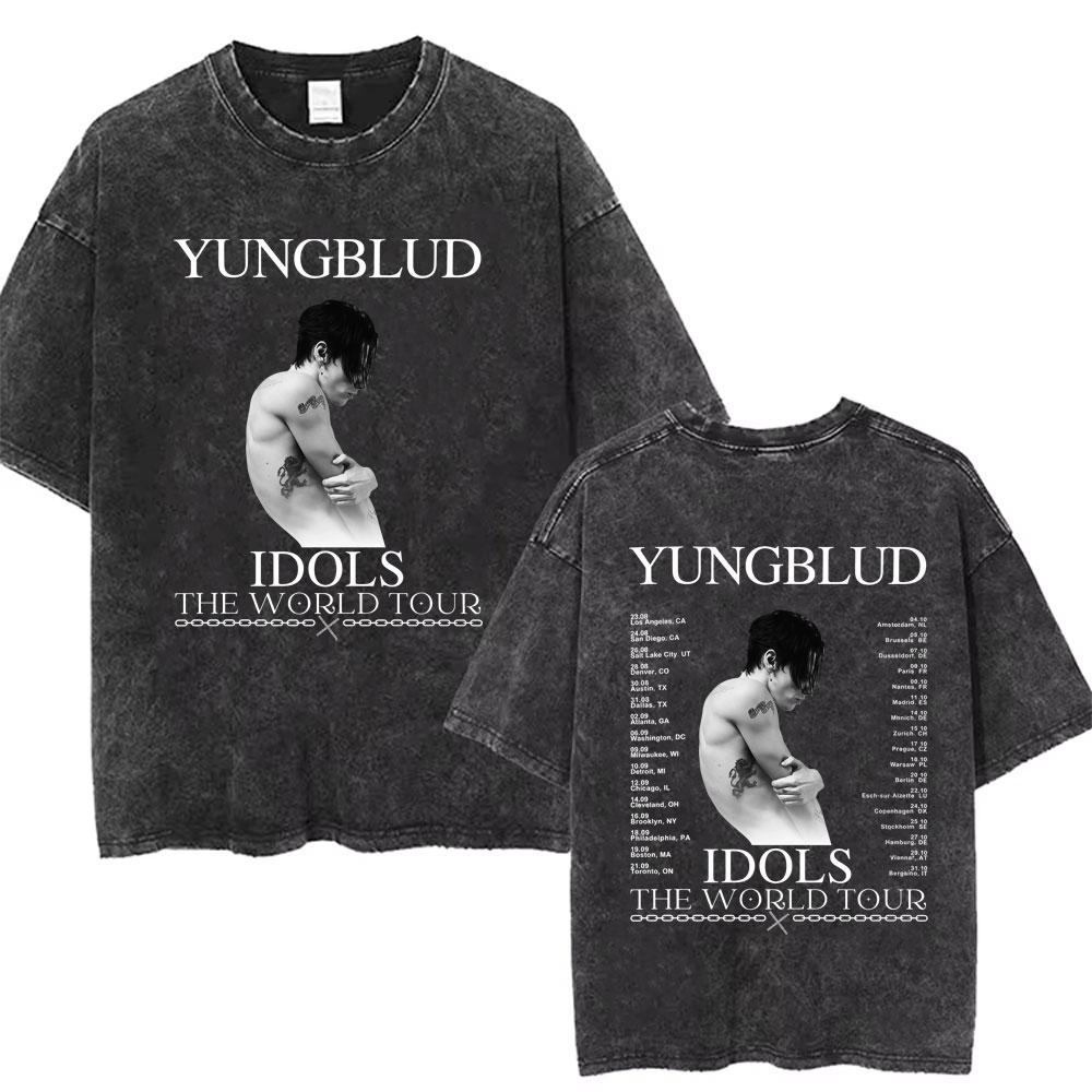 Washed Vintage Rock Singer Yungblud Tour Tshirt Men Women Retro Fashion T Shirt Male Casual Oversized Tshirts Streetwear