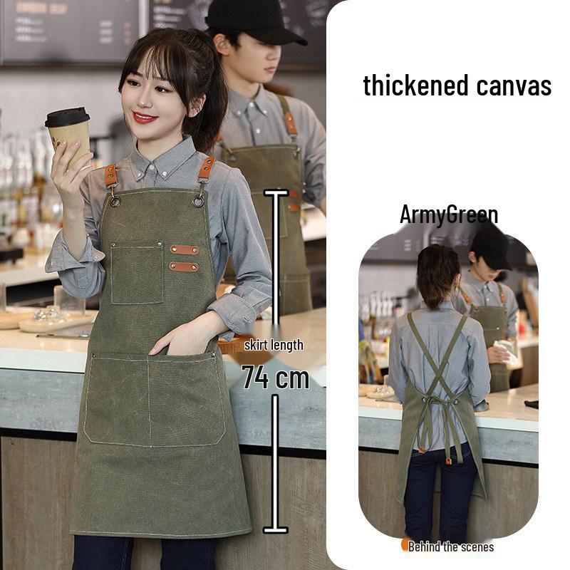 Stain-Resistant Canvas Apron with Logo for Catering, Milk Tea, Coffee, and Cake Shops