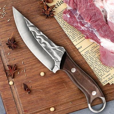 Нож-кольцо, кухонный ручной нож, нож для мяса, фруктовый нож, нож для барбекю, свинины, говядины и баранины, переносной нож с деревянной ручкой