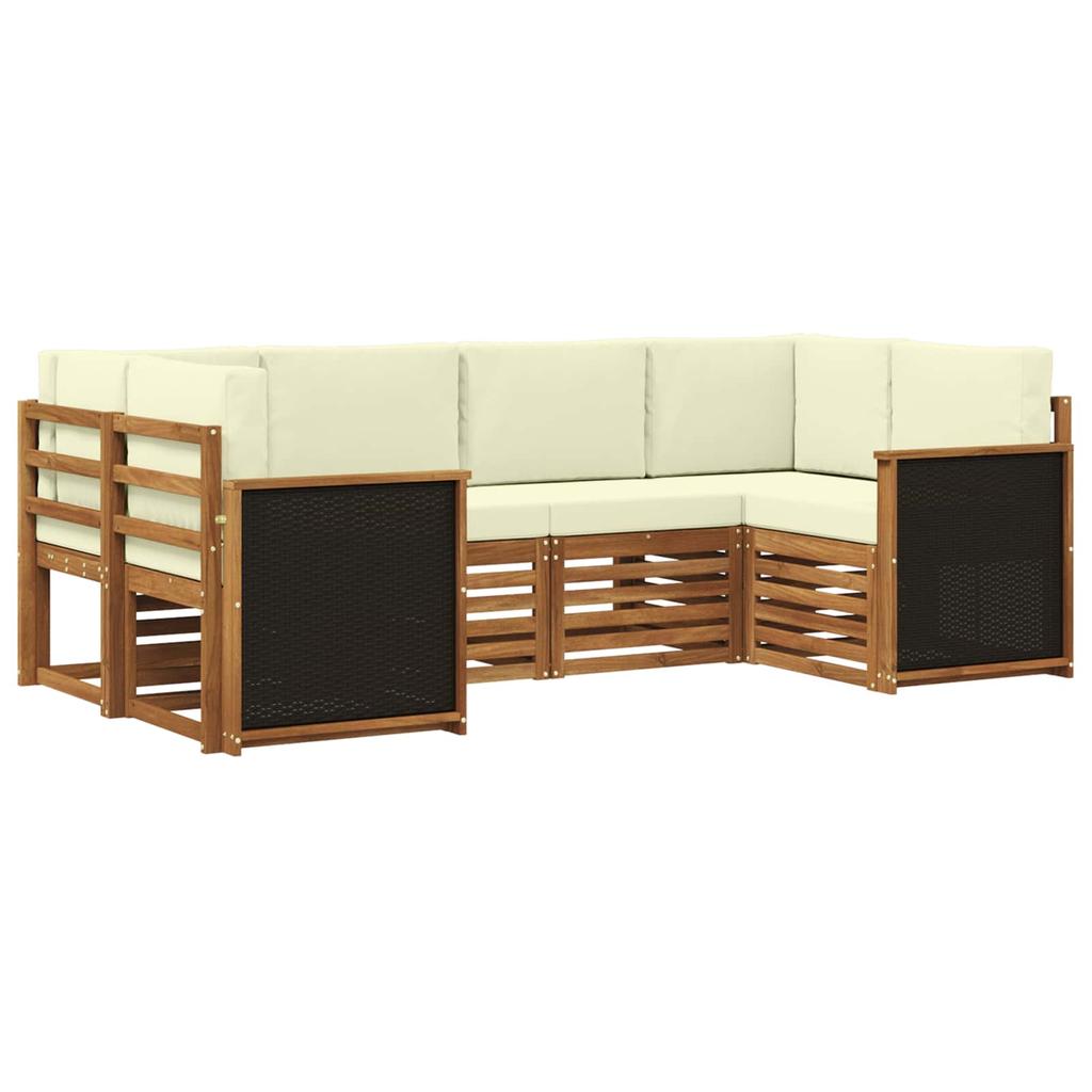 Corner Sofa Set with Cushions 5 pcs Natural and Cream