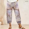 Women Plus Size Loose Butterfly Printed Cross Hem Cropped Pants