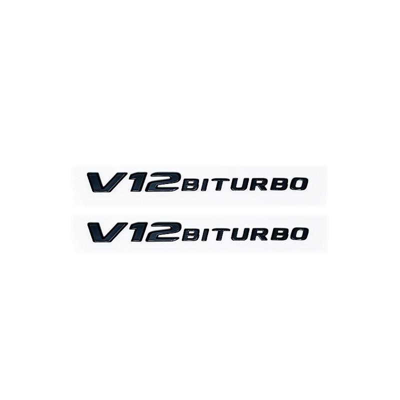 V12 BITURBO/V8 BITURBO 4MATIC+ Letter Emblem - Chrome/Black/Red Styling Fender Logo Sticker for Mercedes Benz