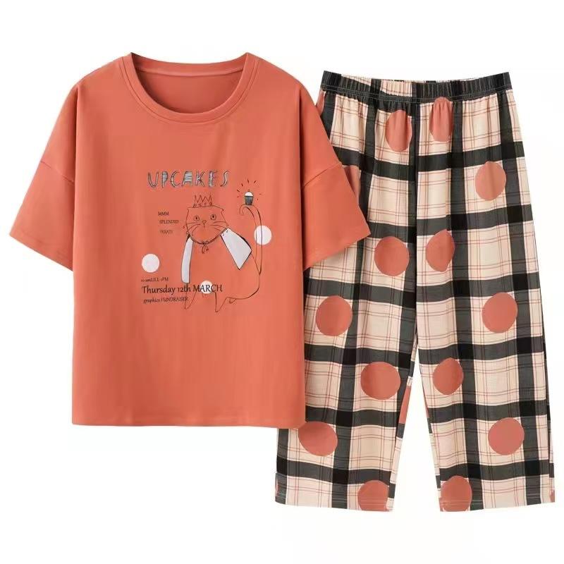 Модный женский новый летний комплект из двух предметов домашней одежды с короткими рукавами и семью брюками - модный и дышащий