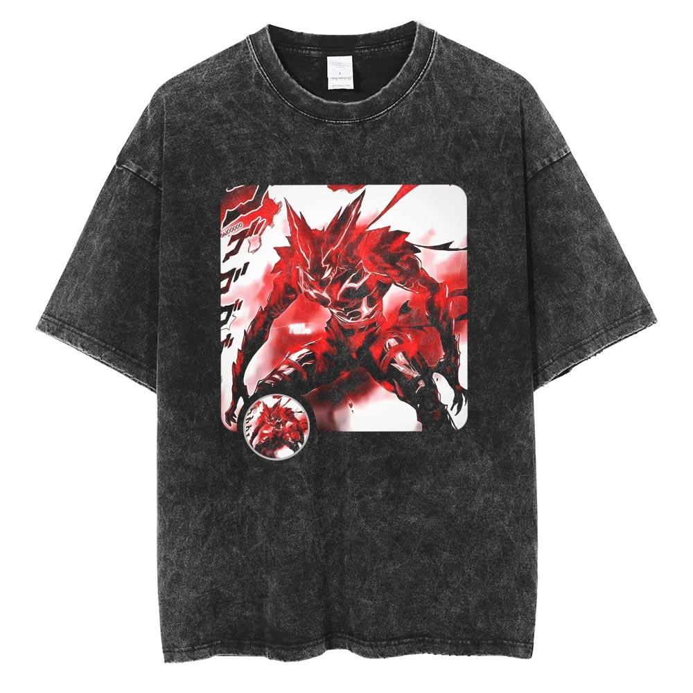 Аниме ONE PUNCH-MAN Сайтама Футболка с принтом Мужская Женская Футболки из стираного хлопка Футболка оверсайз Харадзюку Мужская Манга Винтажная футболка
