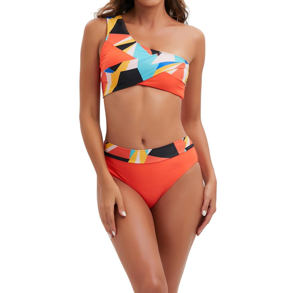 Women's Sexy Split Swimsuit One Shoulder Bikini Print Small Fresh Swimsuit