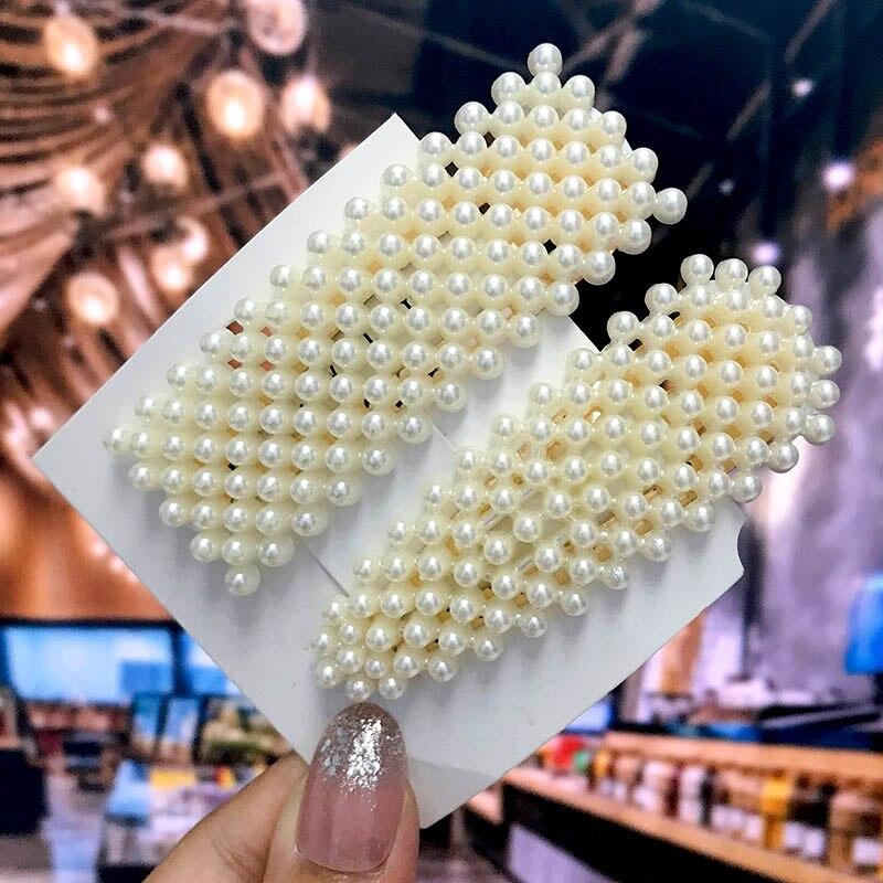 Новая корейская заколка для волос с жемчугом для женщин и девочек, заколка для волос с геометрическим рисунком, заколки с плетеным жемчугом, боковой зажим, головные уборы, модные аксессуары для волос