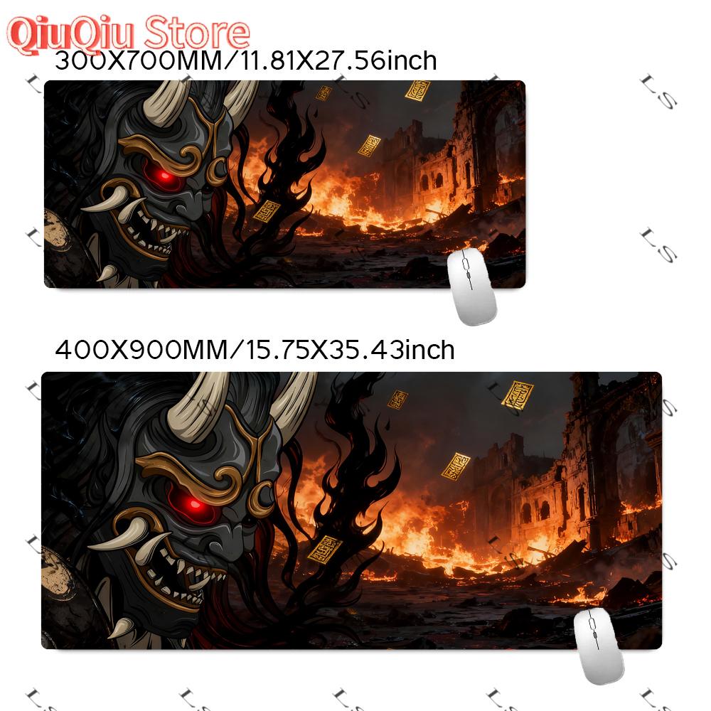 Japanese Devil Grey MousePad Large Computer Gamer Lock Edge Table Mat Laptop Oni Mouse pad HD Print Non-slip Rubber Keyboard Rug