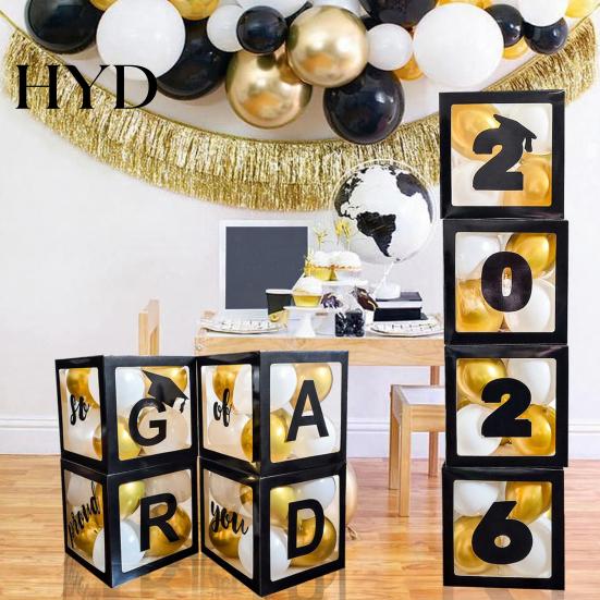 Birthday Balloon Box 4 Pcs 2026 Grad Boxes Black with Letters So Pround of Party Supplies You Graduation Decoration for College High