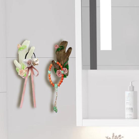 1 Pair Wall Art Hooks Key Hanger Decorative Hooks with Adhesive Resin Flowers And Tree