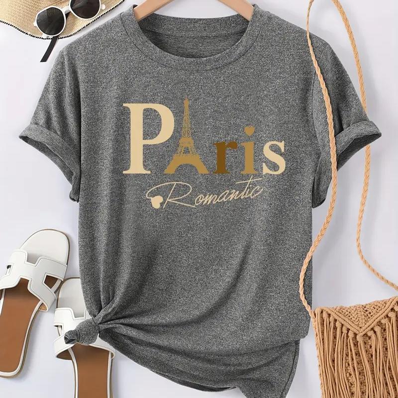 Женская летняя футболка с принтом Эйфелевой башни, футболки с коротким рукавом, повседневные топы с принтом