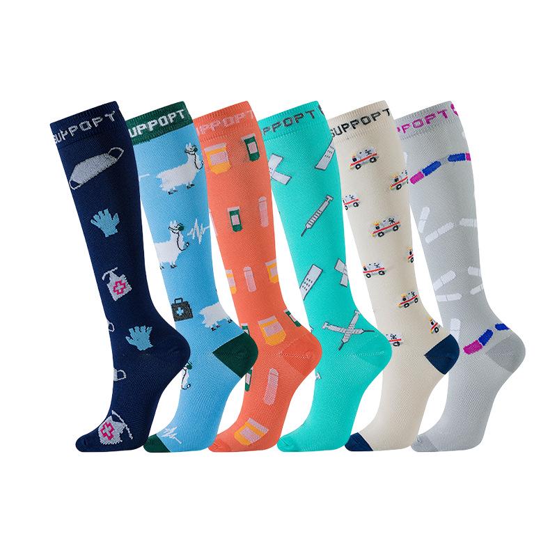 Осенние женские европейские и американские спортивные компрессионные гольфы до колена, высокоэластичные утягивающие гольфы для икр