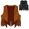 Girl Western Cowboy Cosplay Costume Suede Open Front Tassels Fringe Vest Halloween Role Play Cowboy Costume