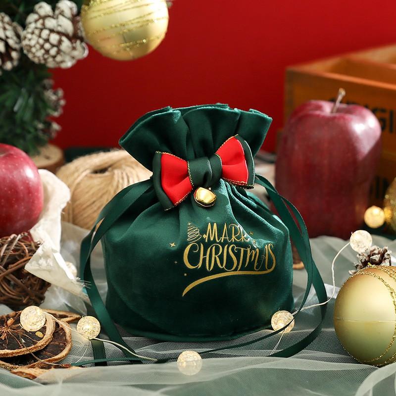 Christmas Velvet Drawstring Gift Bag Apples Small Large Sizes Festive Holiday Pouch