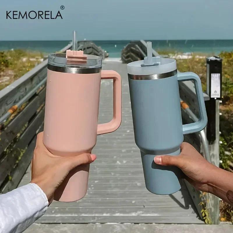 40 унций 304 Стальная Термобутылка для Воды Термокружка для Кофе в Машину Холодные Кружки Термос с Ручкой и Соломкой Для Спорта