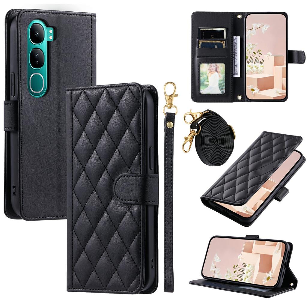 Wallet Case For vivo Y300 5G/Y300 (Indonesia) 5G/V40 Lite (Indonesia) 5G/4G Rhombus Grid PU Leather Phone Cover