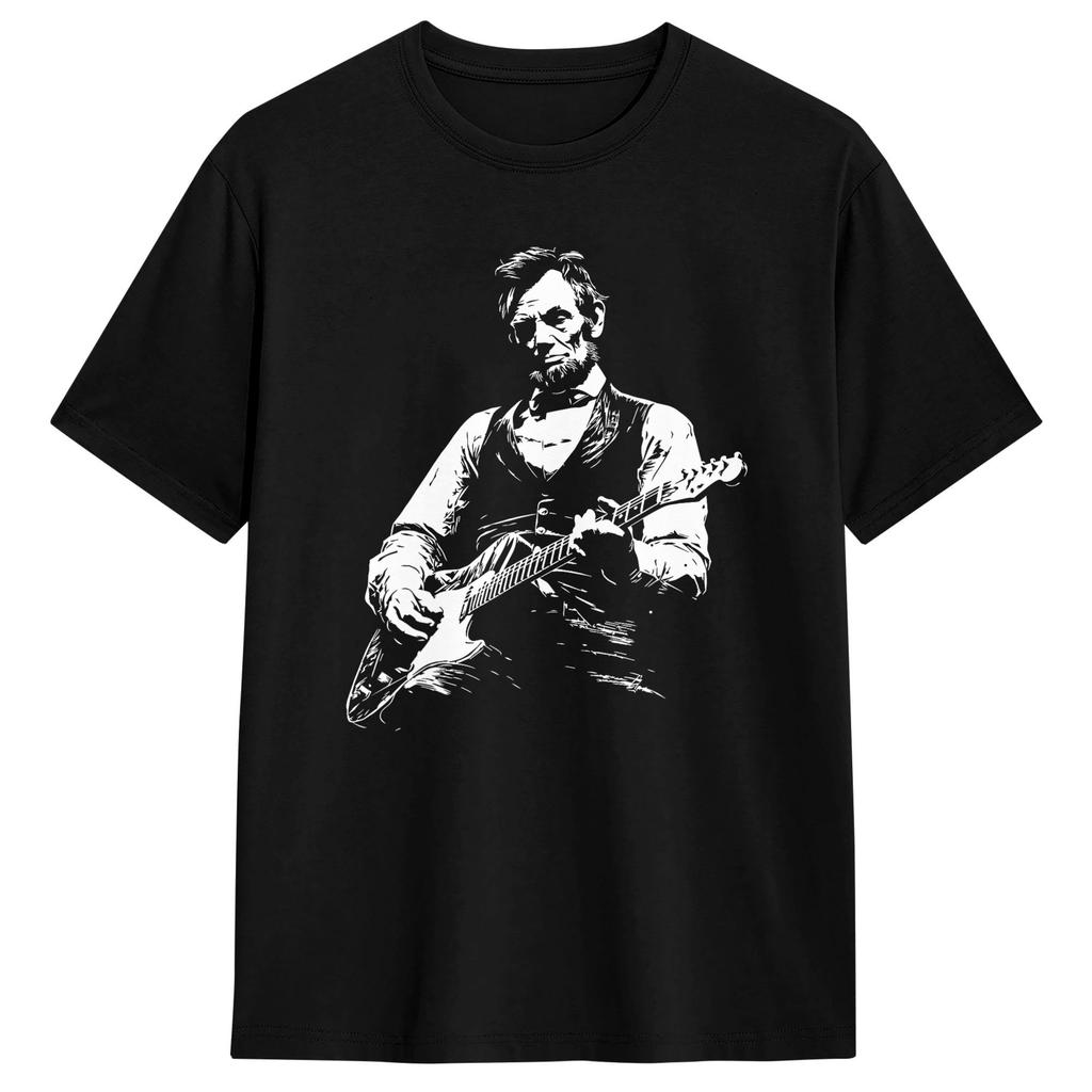President Abraham Lincoln Playing Guitar Abe Lincoln Cotton T Shirt For Unisex Summer Awesome T Shirts Hippie Tee Shirt Tops