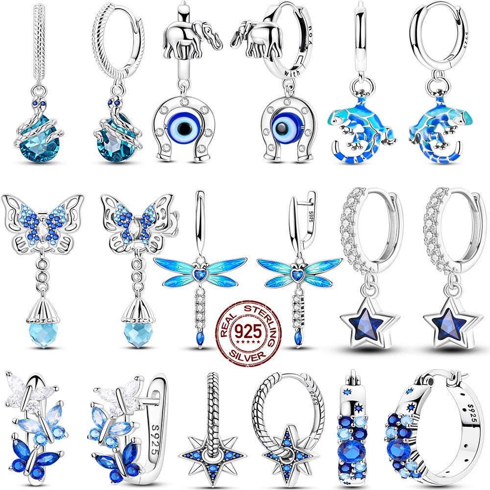 Hot Selling 925 Sterling Silver Blue Stars Butterfly Zircon Exquisite Earrings Suitable For Girls' Charming Jewelry Gifts