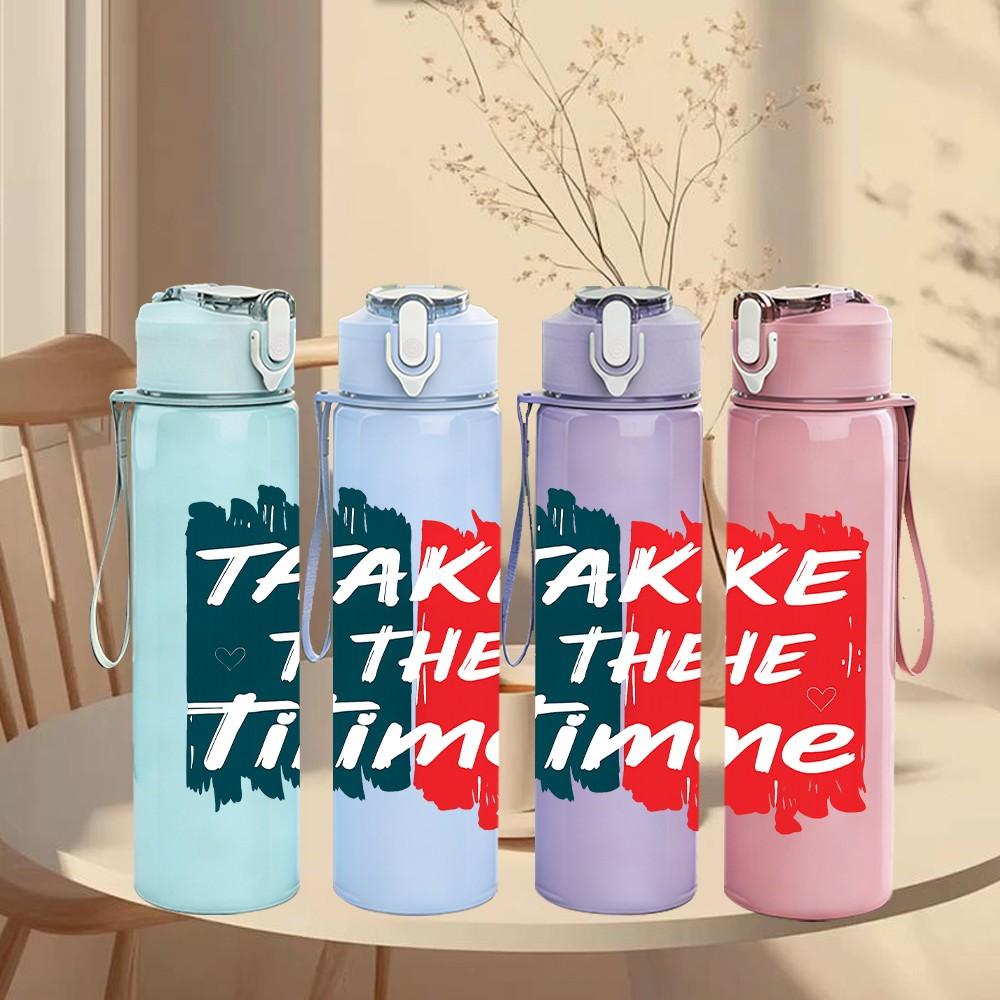 1PC Take The Time Stamp Art 750ml Color Plastic Sports Water Bottle Leakproof Flip Straw Lid Suitable for Sports Office Home Use
