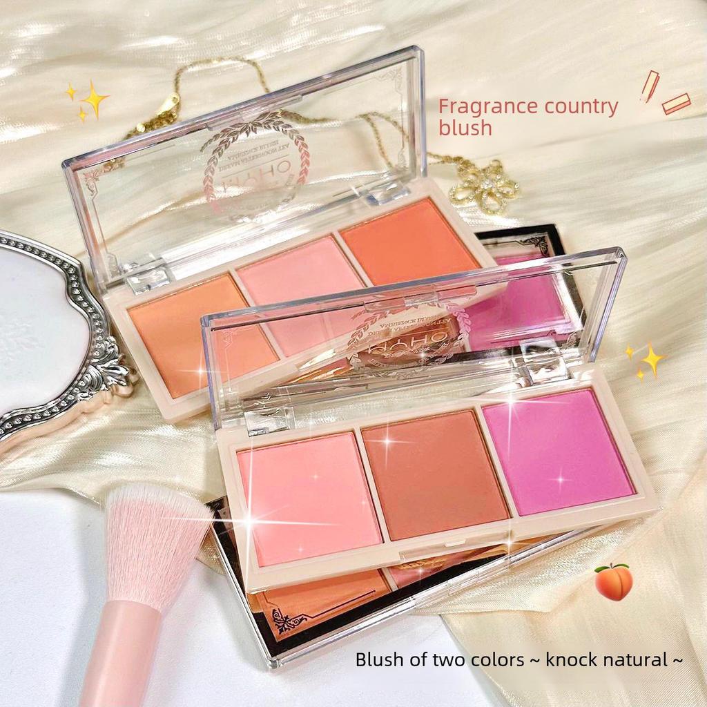 MYHO Tri-Color Blush Palette: Nude, Matte Milk Tea, Orange. Long-Lasting Rouge Makeup.