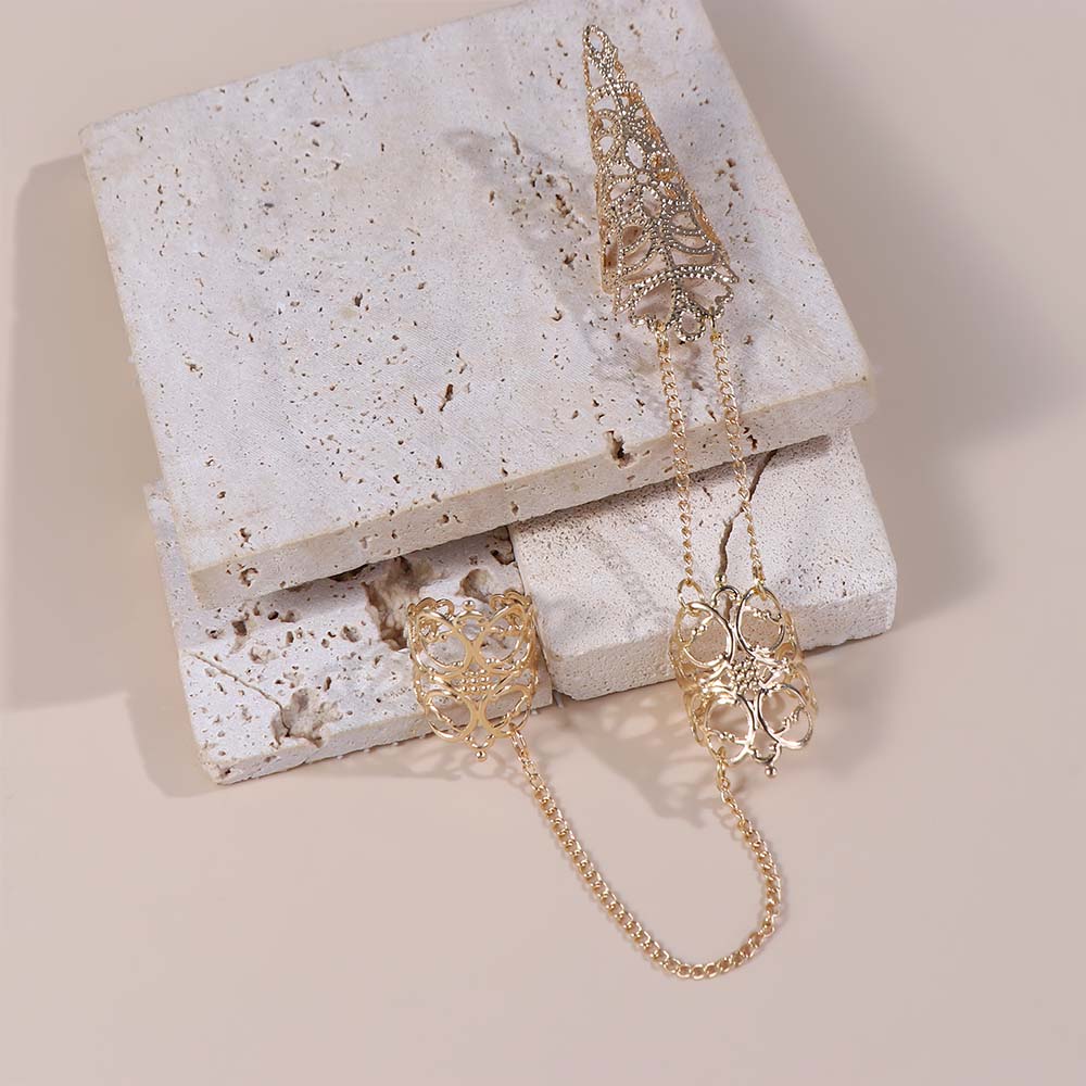 Cone Triangle Crown Party Tassels Finger Bracelet Chain Nail Cover Rings Finger Ring Women Jewelry