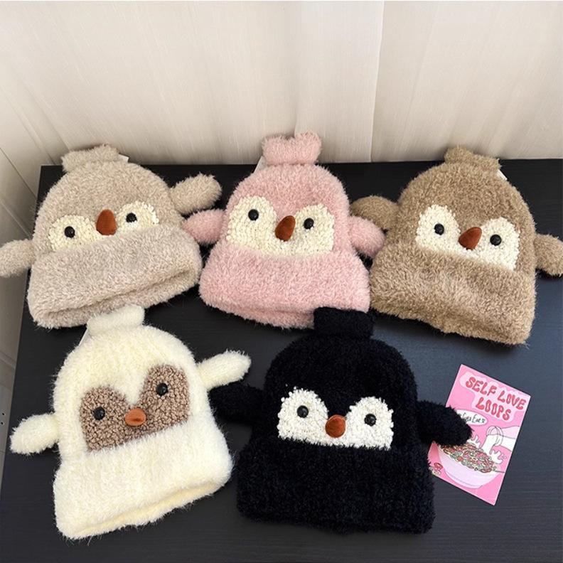 Cute little penguin plush knitted hat children's autumn and winter new thickened warm versatile ear protector pullover hat
