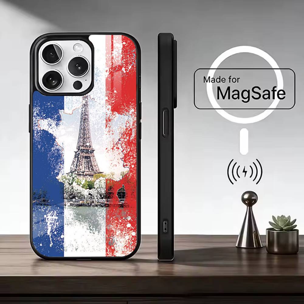 Чехол для телефона с флагом Франции Для iPhone17,16,15,14,13,12,11 Plus,Pro Магнитный Для беспроводной зарядки Magsafe