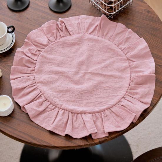 Деревенская салфетка под тарелку, однотонная, круглая, с оборками, для послеобеденного чая, мягкая стираная хлопковая скатерть, для стола, обеденной кухни, вечеринки, деревенский декор стола