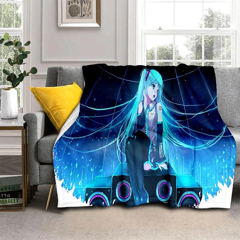 3D M-MIKUS Музыка VOCALOID Мультяшная Девочка Мягкий Плюшевый Плед, Фланелевый Плед для Гостиной Спальни Кровати Дивана Подарок