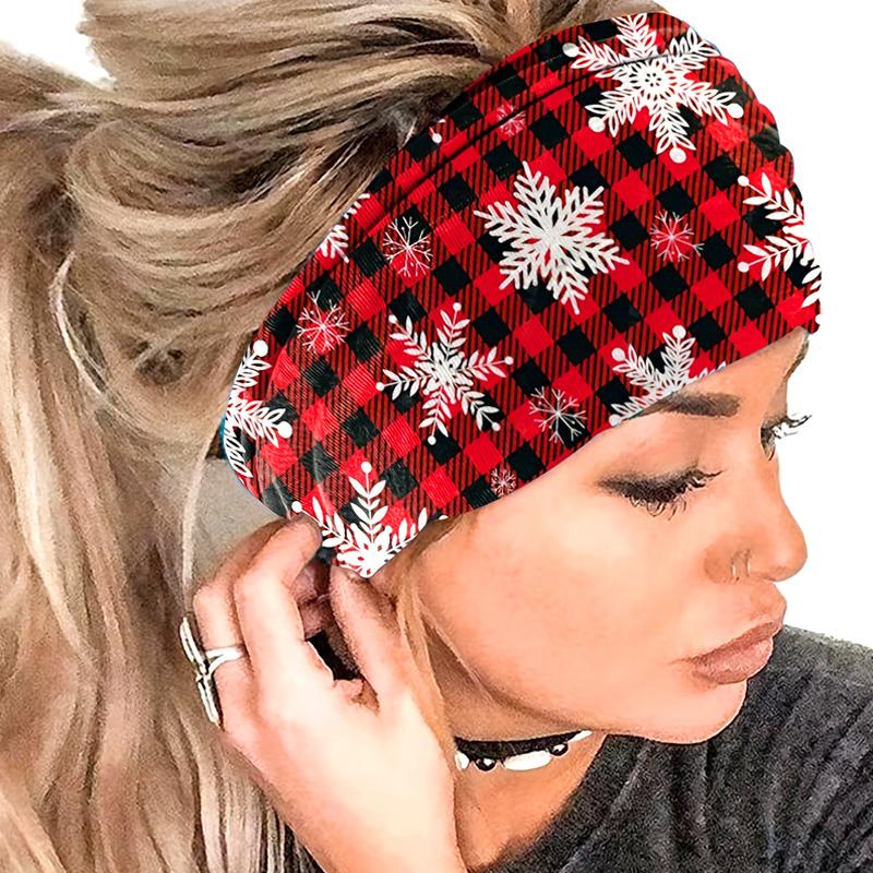 Женская повязка на голову с рождественским принтом, эластичные аксессуары для волос, эластичные повязки для йоги, спортивные повязки на голову со снежинками, нескользящие