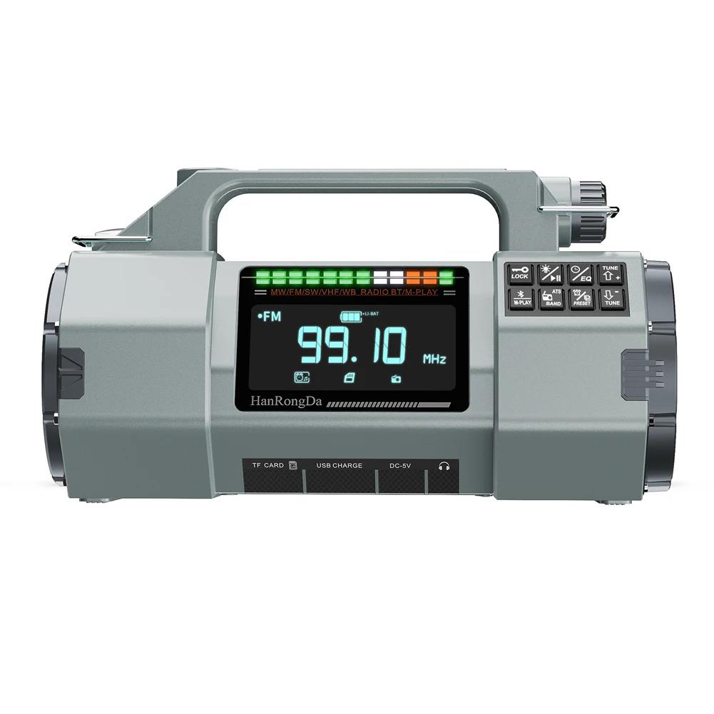Аварийное радио с ручным приводом FM/MW/SW/VHF/WB Портативное радио с сигналом SOS, светодиодным фонариком, BT-динамиком для дома и чрезвычайных ситуаций