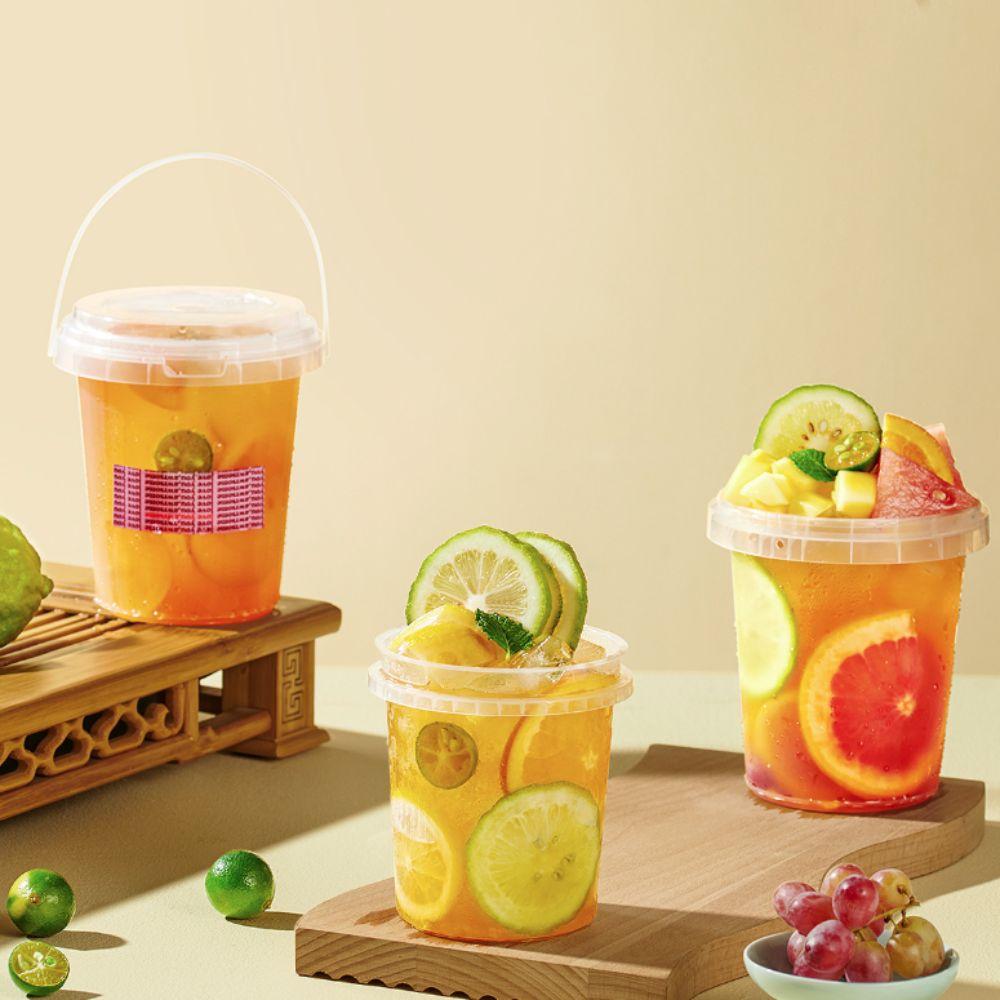 10pcs with Lid Ice Cube Bucket Food Grade Plastic Food Storage Jar Milk Tea Bucket Commercial