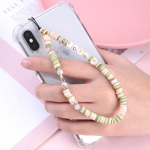 Модные женские акриловые глиняные каменные бусины, цепочка для мобильного телефона, ремешок для мобильного телефона, подвесной шнур, брелок для ключей, ювелирные изделия, настраиваемые