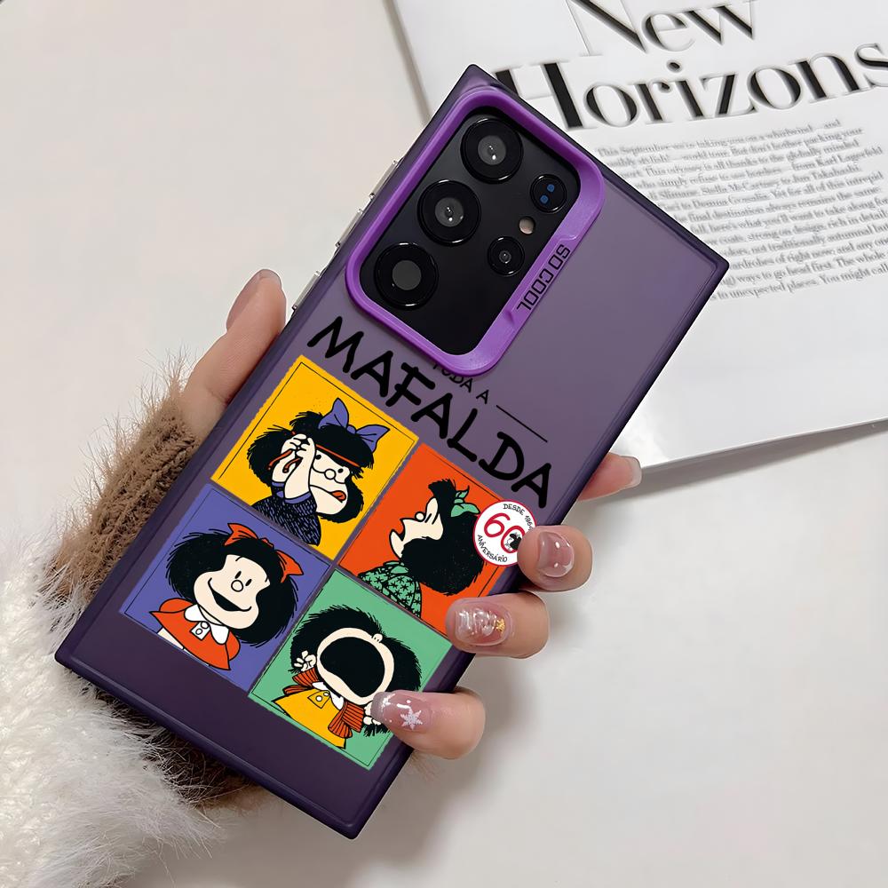 Мультяшный M-MAFALDA Милый чехол для телефона Samsung Galaxy S25 Edge S24 S23 S22 S21 S20 Ultra Силиконовый серебристый чехол