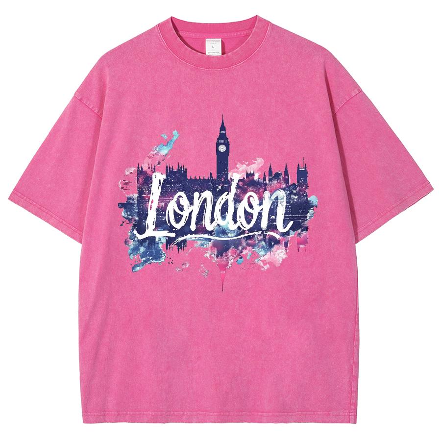 Женский топ London Ink-Splashed Letter Print, свободный, из стираного хлопка, с коротким рукавом, модный, модный, уличный, черный