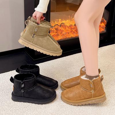 Толстоподошвенные увеличивающие рост сноубутсы водонепроницаемые мех интегрированный флис утолщенные зимние новые теплые женские туфли толстоподошвенные короткие ботинки обувь