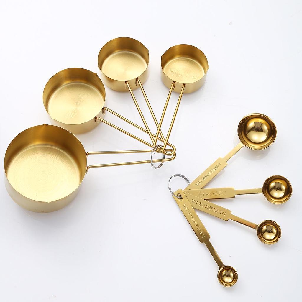 Набор мерных чашек и ложек из нержавеющей стали для кофе, приправ, выпечки - набор из 4 или 8 предметов.