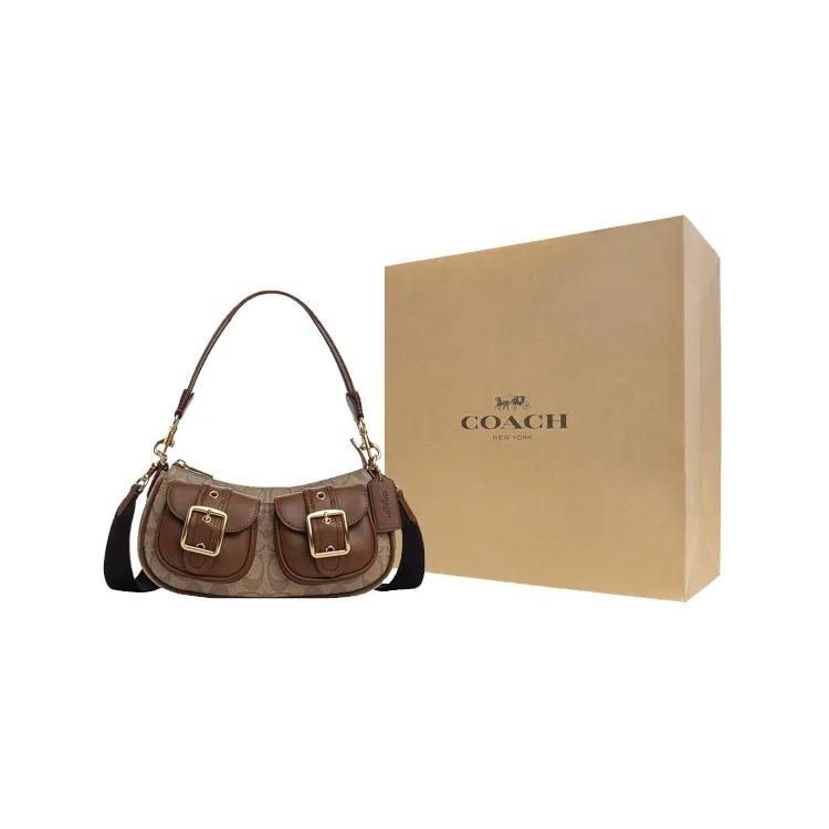 COACH Ashton Canvas Leather Baguette Bag , Shoulder Bag , Crossbody Bag Medium Women's Umber (Unisex) Shoulder Bags CP114 IMBDX