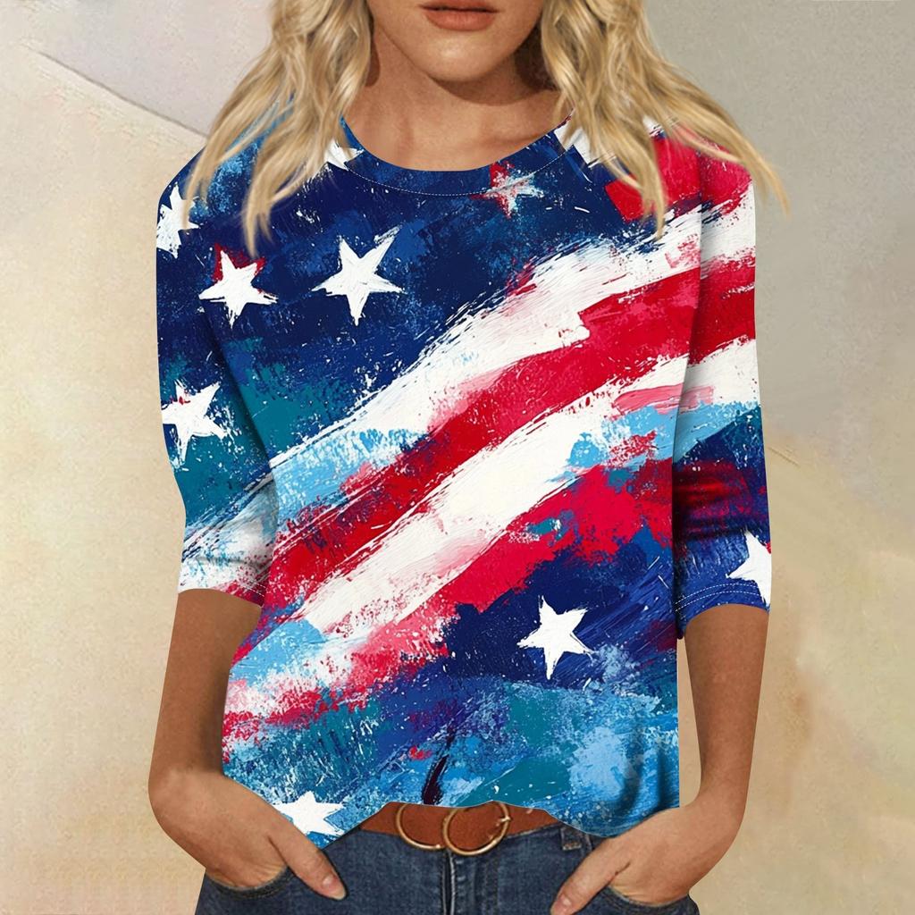 Женская футболка Повседневная футболка с принтом «День независимости», джемпер с круглым вырезом