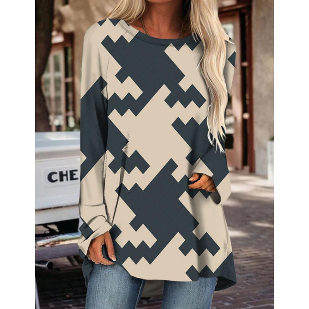 Женская футболка с длинным рукавом, новый топ с принтом, модная новая одежда на осень и зиму, свободная версия большого размера с длинным рукавом