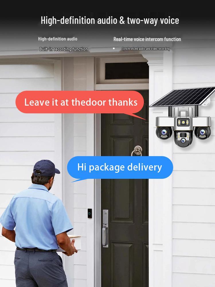 360° Cross-Border Solar-Powered PTZ Camera with Triple Ball & Screen Monitoring