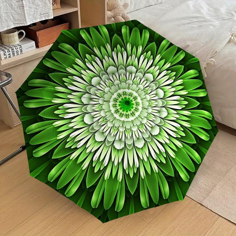 1pc Green Floral Mandala Automatic Open/Close Umbrella, Folding Compact Umbrella with Lightweight Design for Women/Men yy251028229