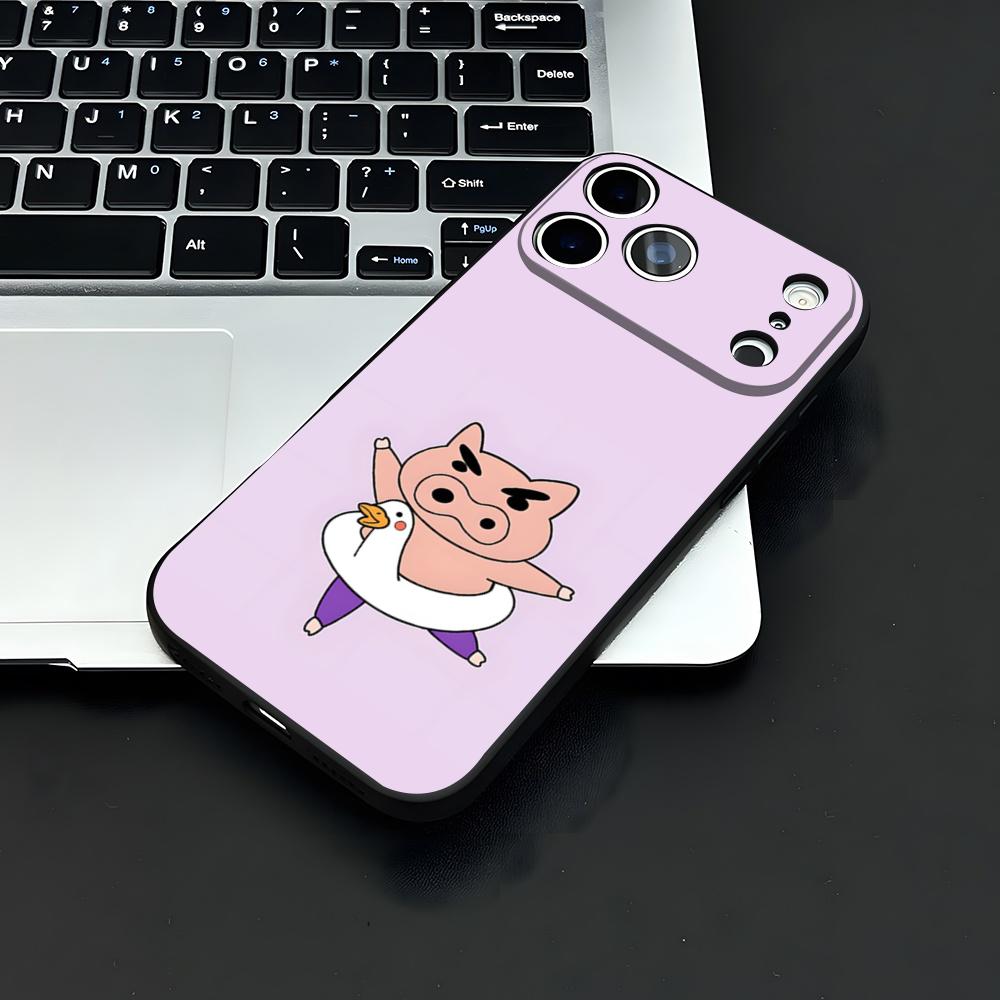 Чехол для телефона Buriburizaemon Pig для IPhone 17 Air 16 E Pro Max 15 14 13 Mini 12 Pro 11 Max Plus Черный Мягкий Корпус