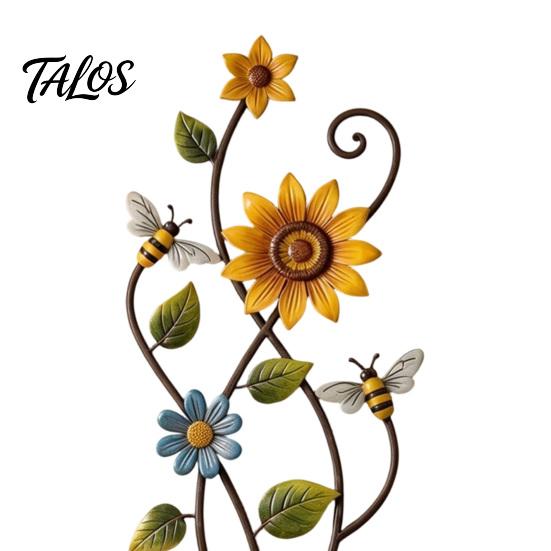 Bee And Flower Decoration Sunflower Wall Art Decor, 2D Flat Floral Hanging, Country Garden Rustic Farmhouse Decor Ornament for Fence Porch Entryway