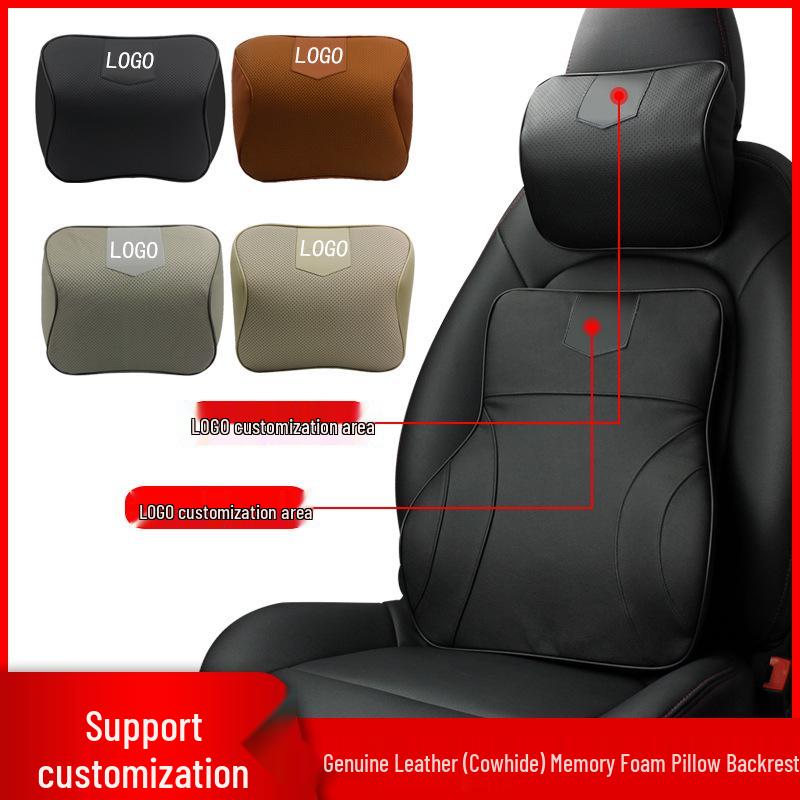 Lexus Lingzhi Genuine Leather Headrest & Lumbar Support with Memory Foam – Customizable Logo
