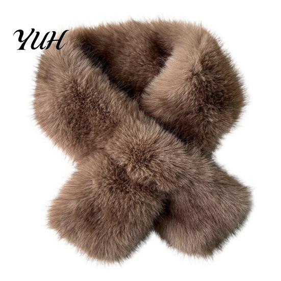 Daily Commute Cold Protection Plush Cross Scarf, Stylish Faux Fur Winter Neck Warmer, Gifts for Women Soft Double-Sided Thermal Wrap Elegant