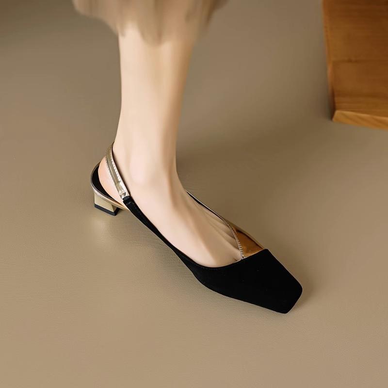 Сандалии Baotou с цветными блоками, женские летние повседневные темпераментные пустые туфли на толстом каблуке сзади, изысканная элегантная женская обувь