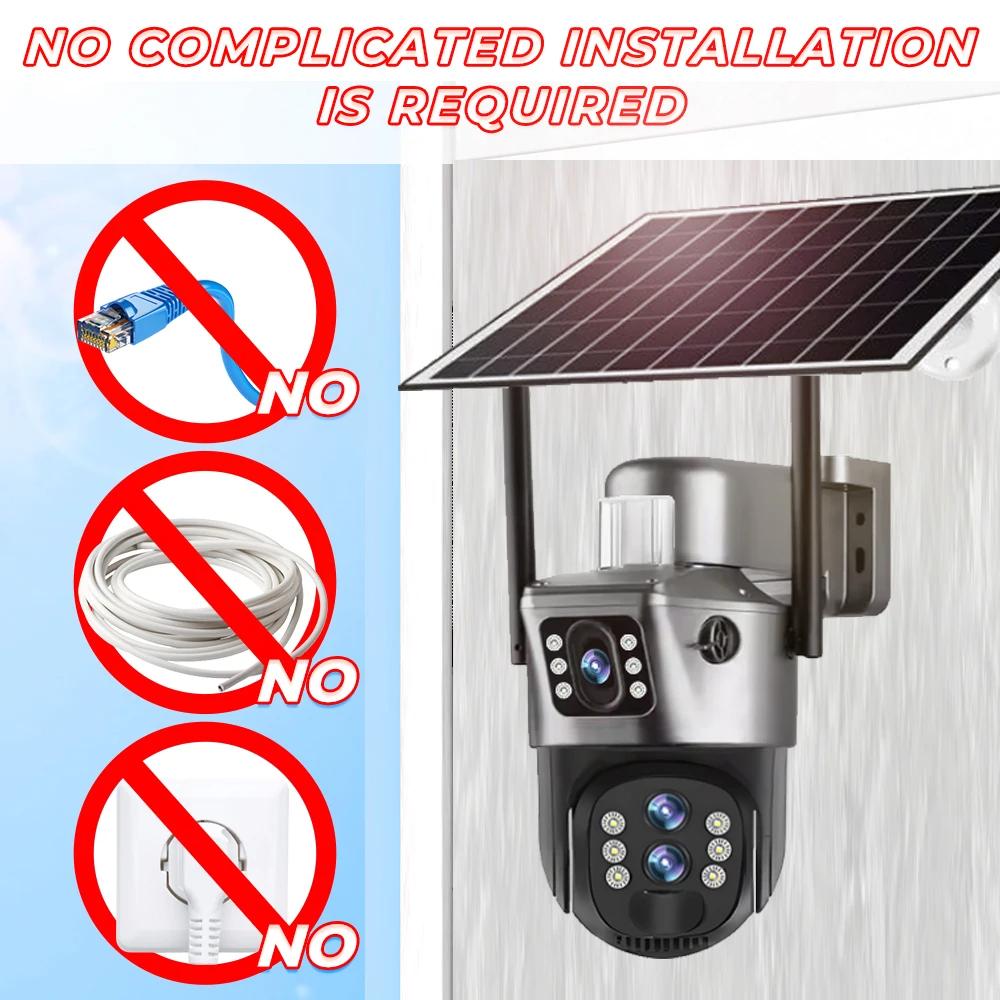 12MP 10XZoom Solar Camera 4G Dual Screen Surveillance Outdoor 6K Three Lens PTZ Auto Tracking 360 CCTV Security Cameras V380 Cam