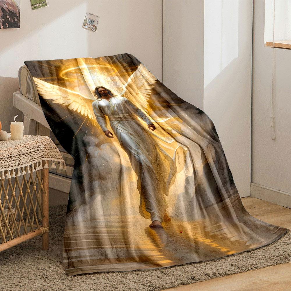 Winged Divine Figure Blanket Printed Blanket for Living Room Bed Couch lunch break Soft Cozy Blanket for Friend's festival Gift